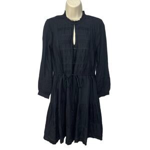 Lucky Brand Womens Mini Dress Black Boho Peasant Size XS Long Sleeve Crochet Dot